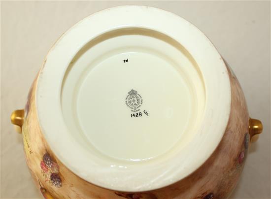 A Royal Worcester fruit painted pot pourri urn and cover, signed H.Ayrton, post-war, 30cm